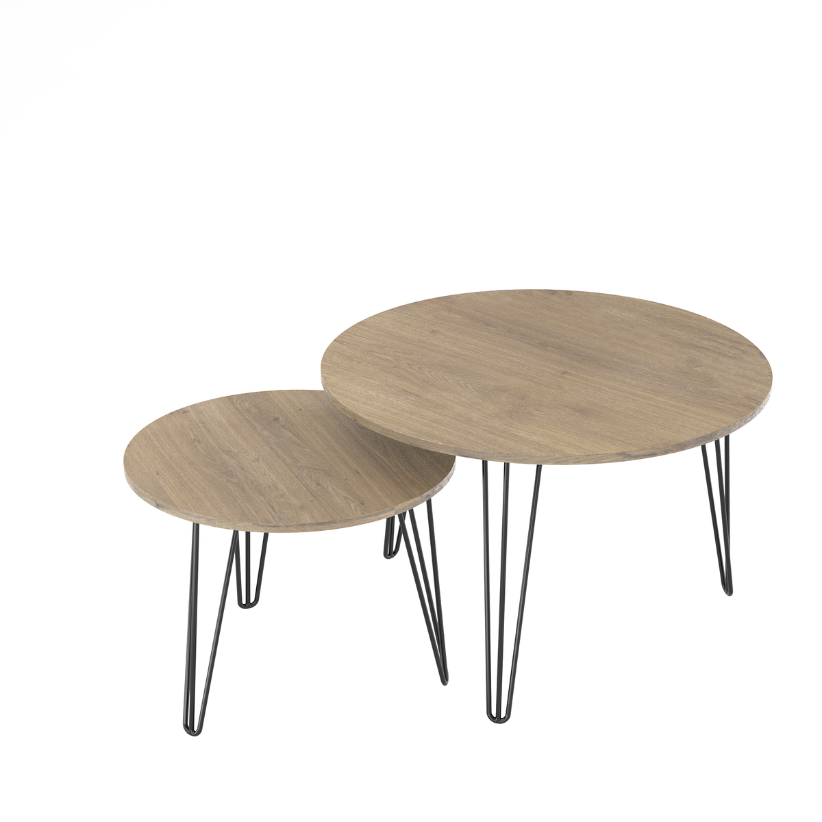 Set 2 Tavolini Rotondi Impilabili Marrone