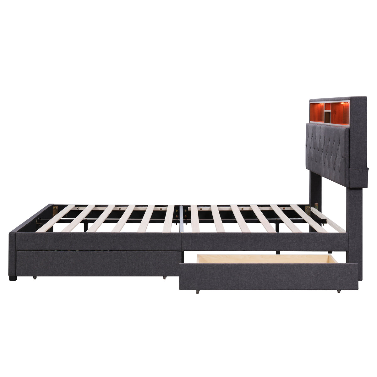 Letto Queen con LED e Ricarica USB Grigio Scuro