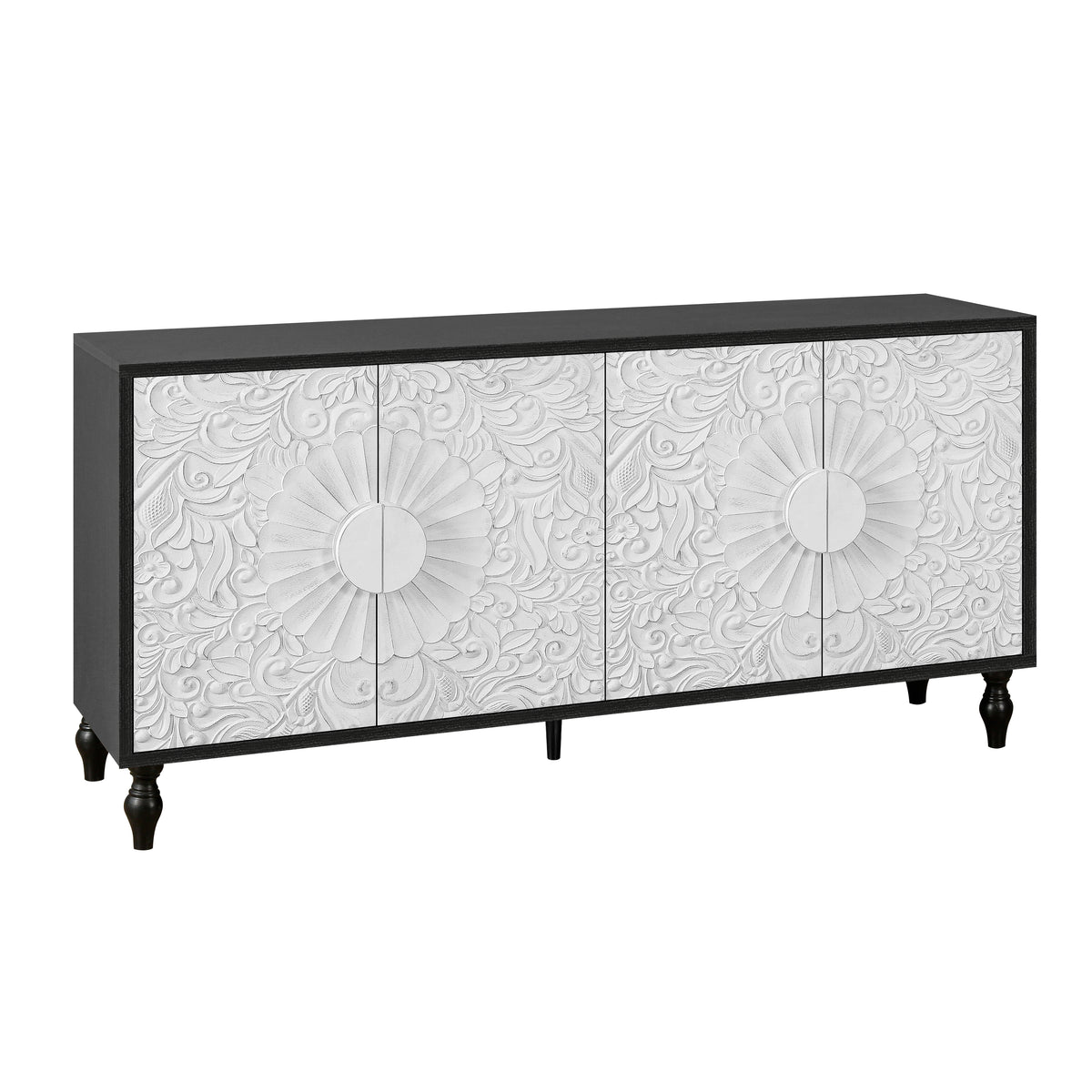 Mobile TV Vintage Bianco Porte Intagliate
