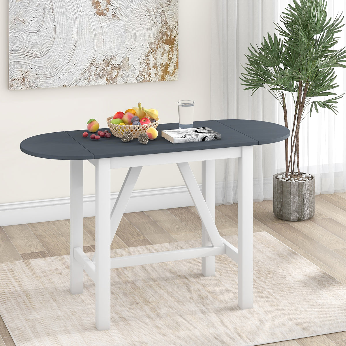 Set Tavolo Pranzo 3 Pezzi Ribaltabile Bianco Grigio