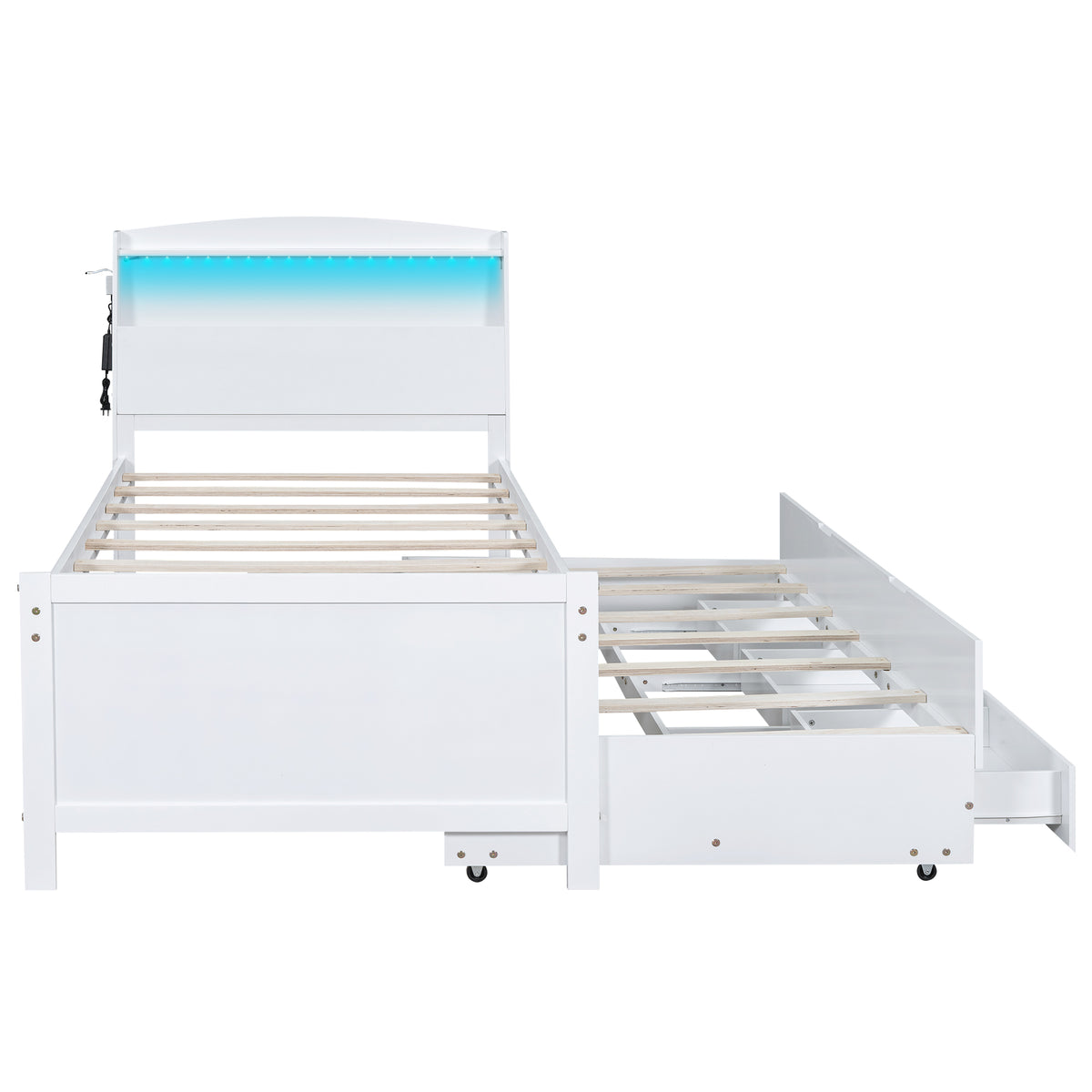 Letto Singolo Piattaforma LED Bianco 3 Cassetti