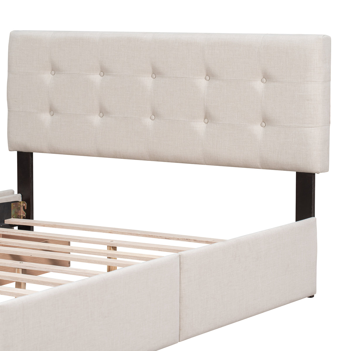 Letto Queen Imbottito 4 Cassetti Beige
