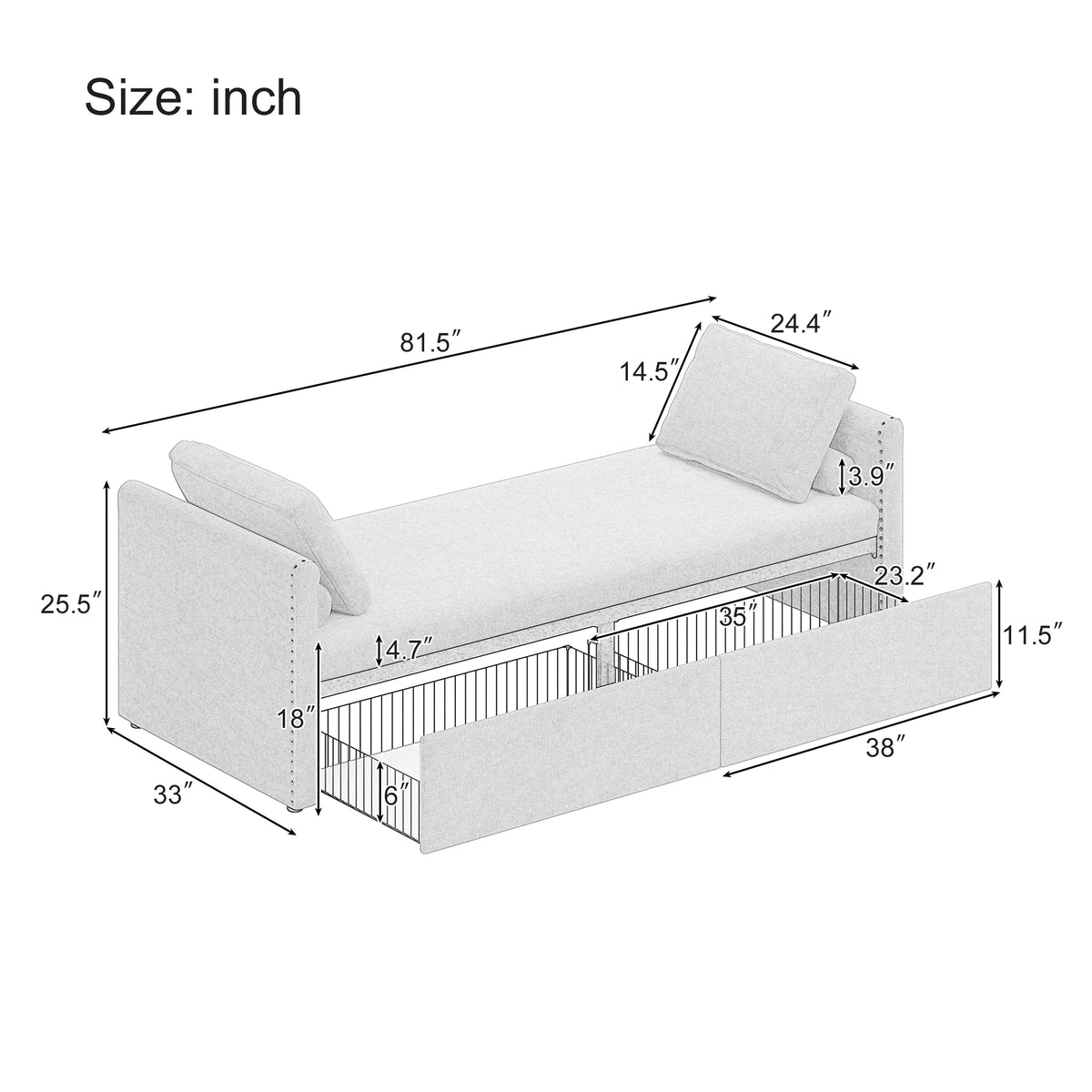 Poltrona Letto Imbottita 2 Cassetti Beige