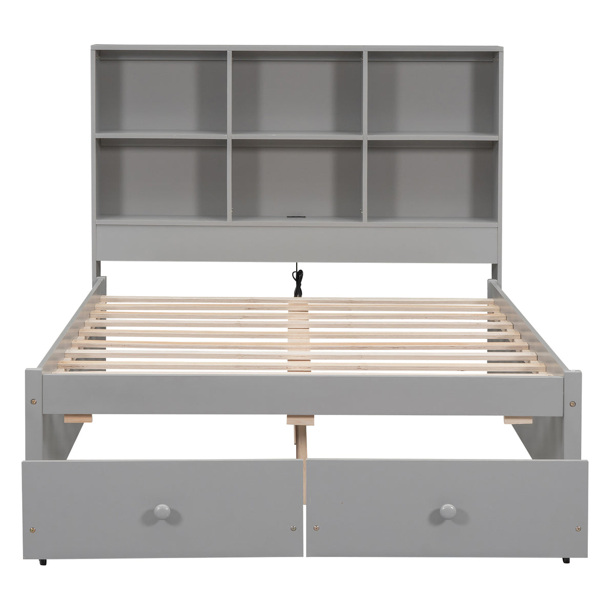 Letto Matrimoniale con Testiera Contenitore Grigio
