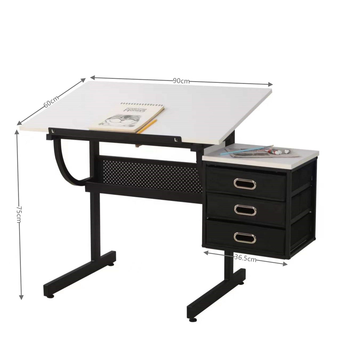 Tavolo Disegno Regolabile Bianco con Sgabello