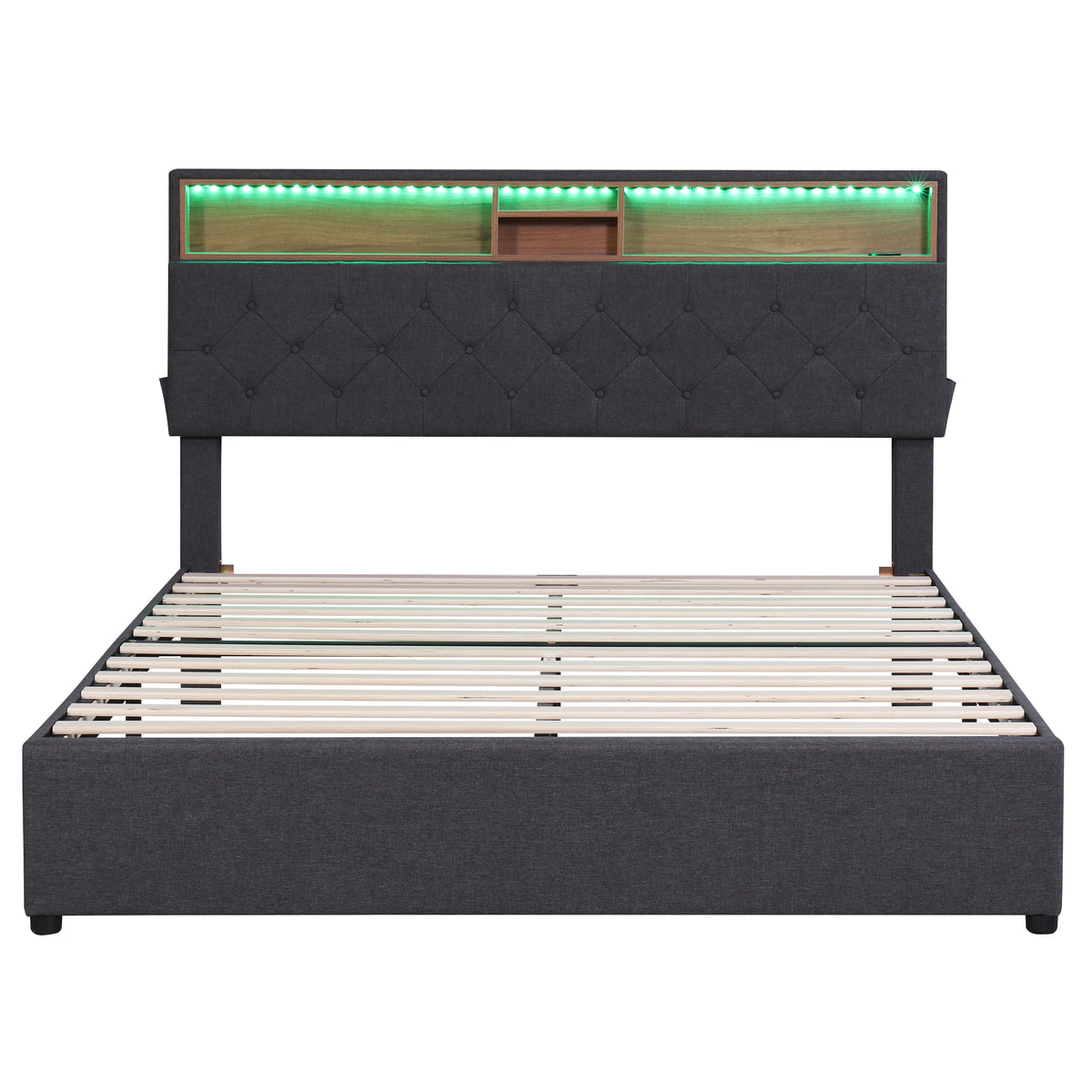 Letto Queen con LED e Ricarica USB Grigio Scuro