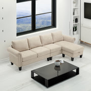 Divano Angolare Lino Beige 4 Posti