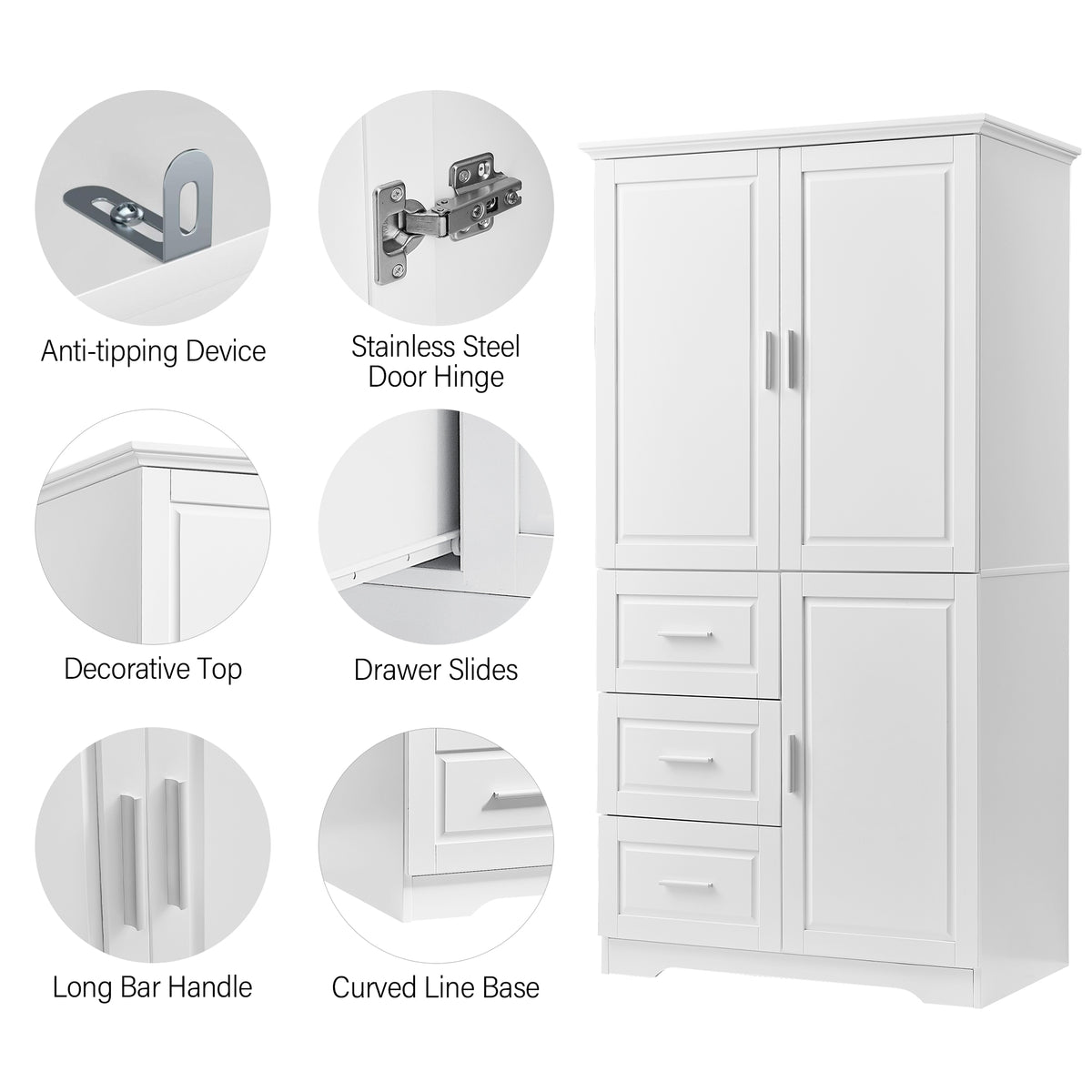 Mobile Bagno Alto Porte Cassetti Bianco