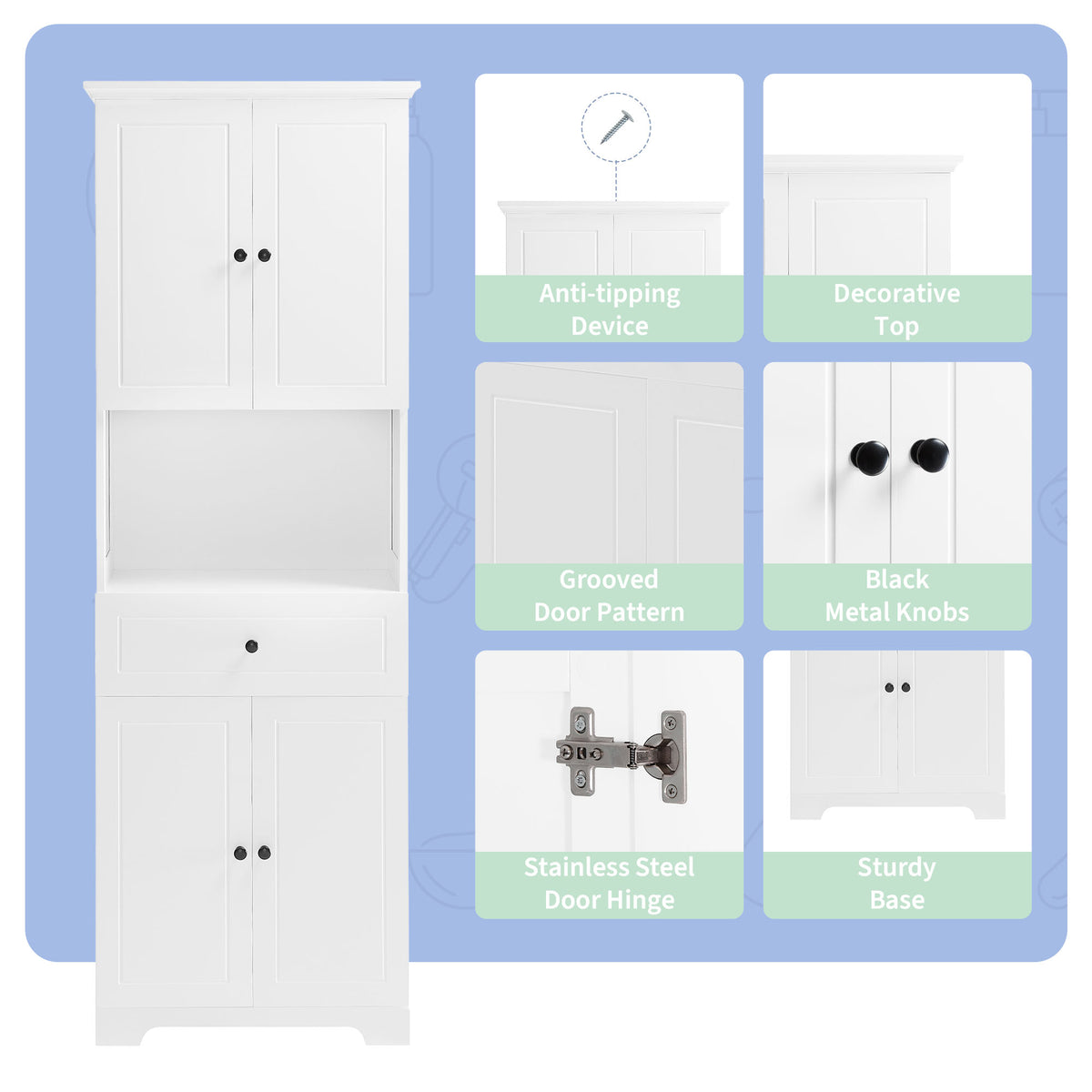 Credenza LED 3 Porte Ripiano Regolabile