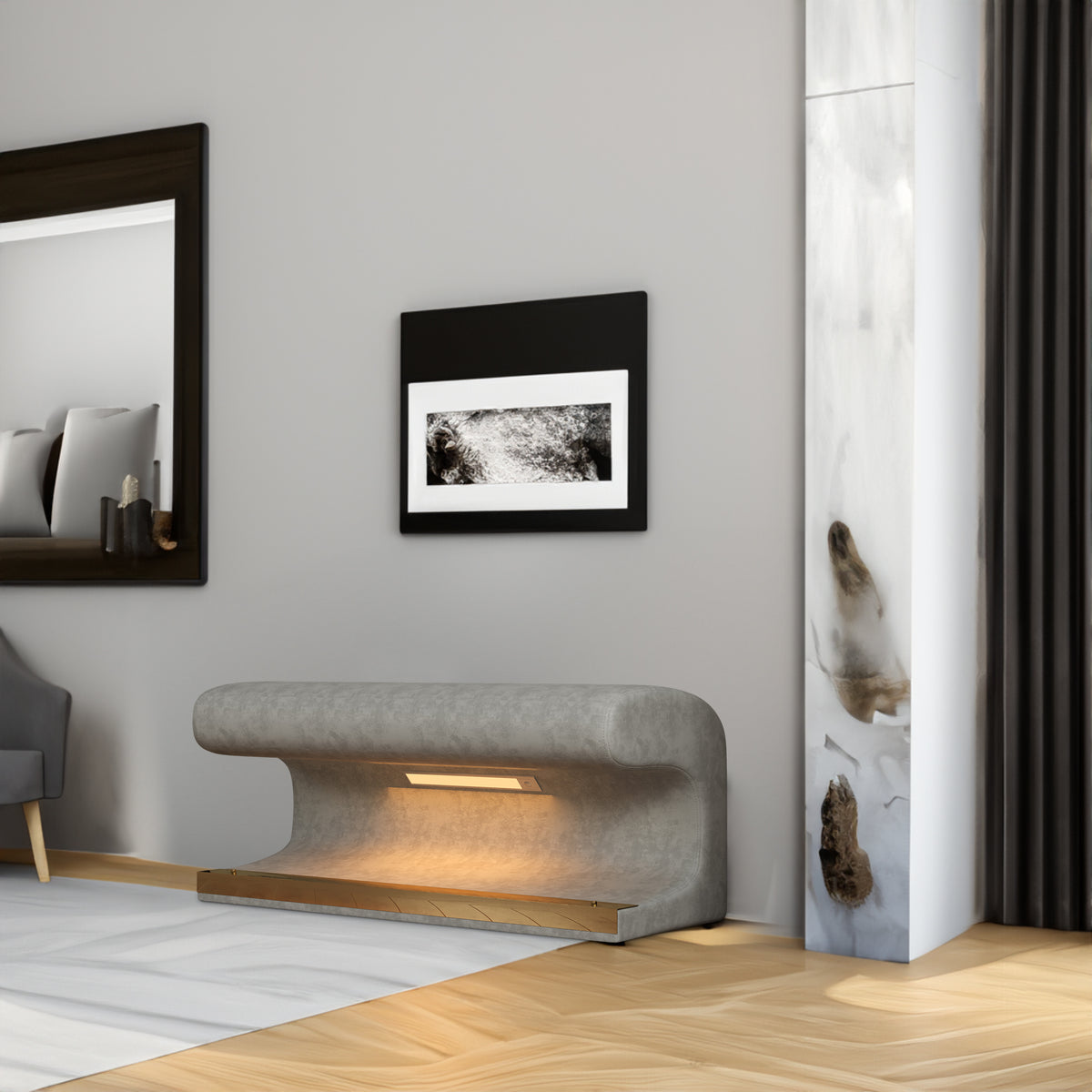 Panca Ingresso Pelle Grigia con LED