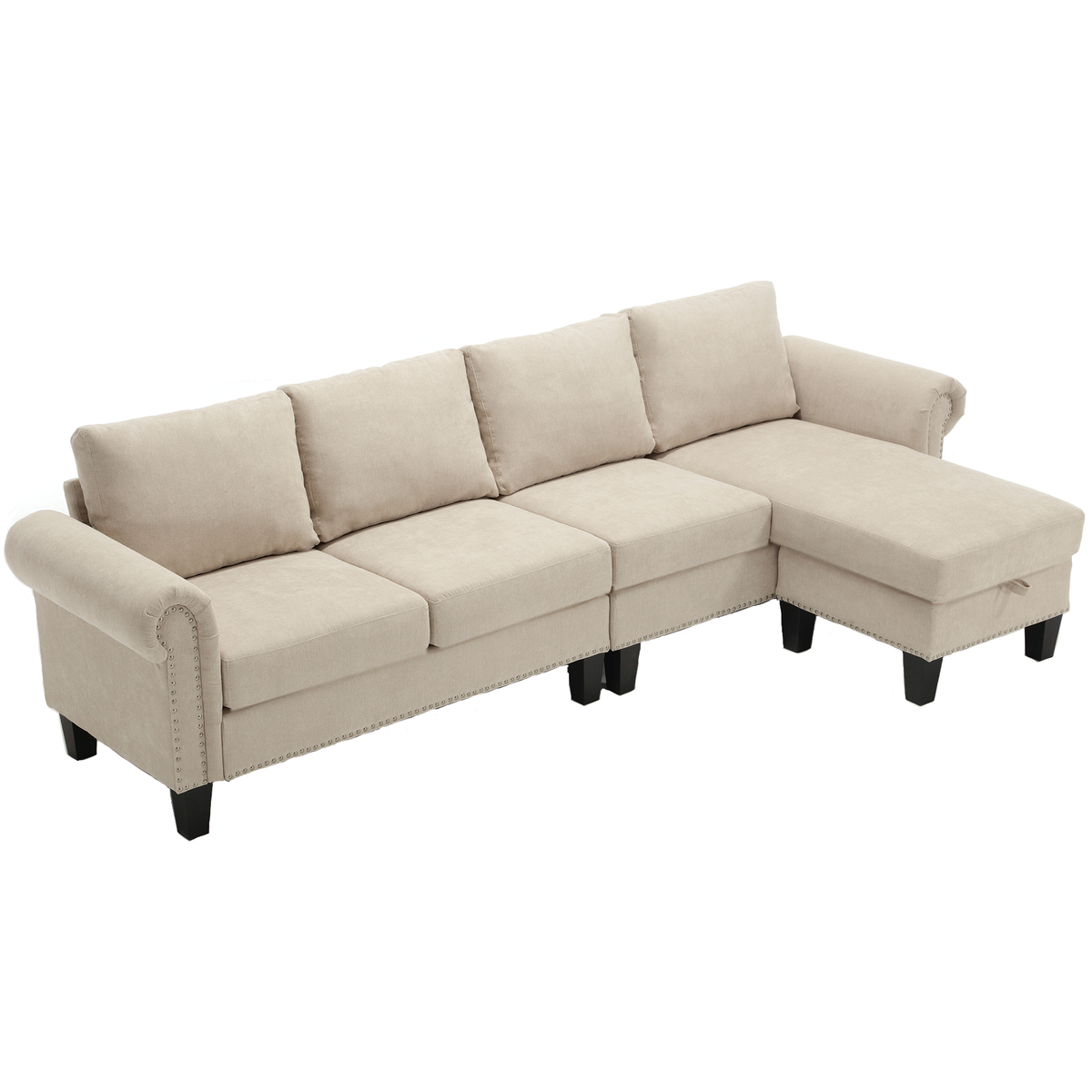 Divano Angolare Lino Beige 4 Posti