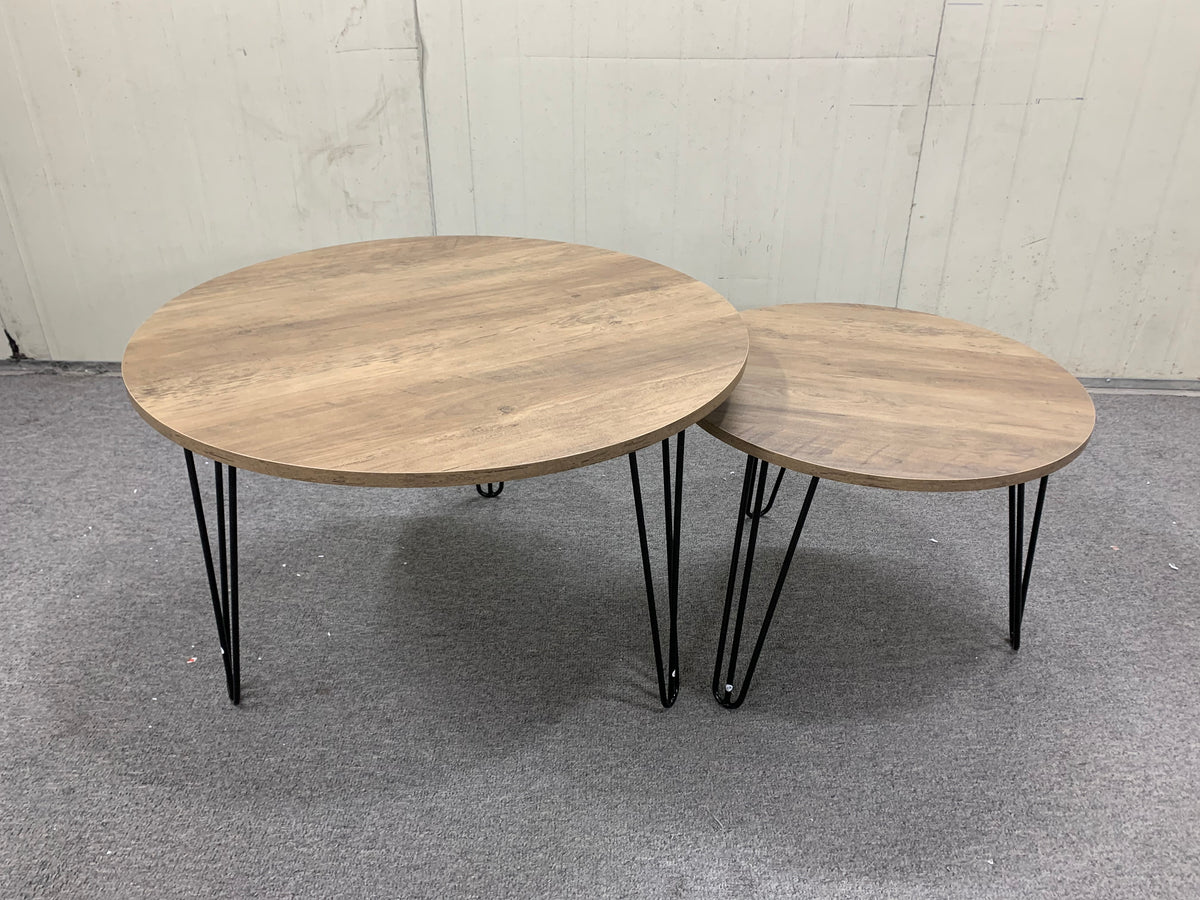 Set 2 Tavolini Rotondi Impilabili Marrone