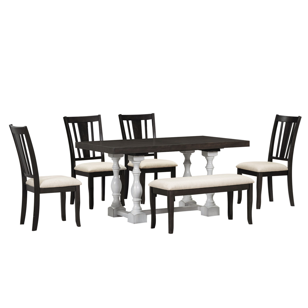 Set Tavolo Pranzo Estendibile 6 Pezzi Bianco