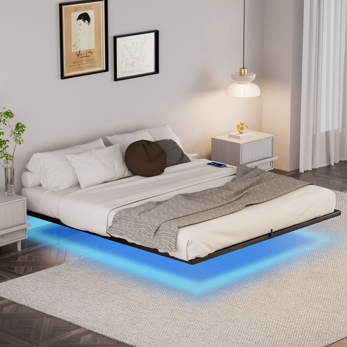 Letto King Size Sospeso LED e Ricarica
