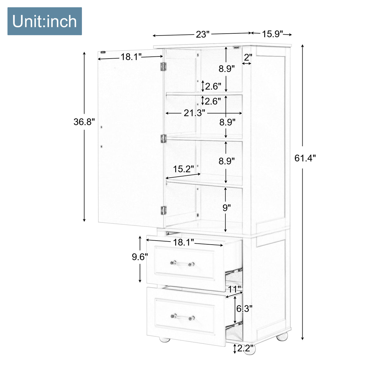 Mobile Bagno Alto Grigio 2 Cassetti 156cm