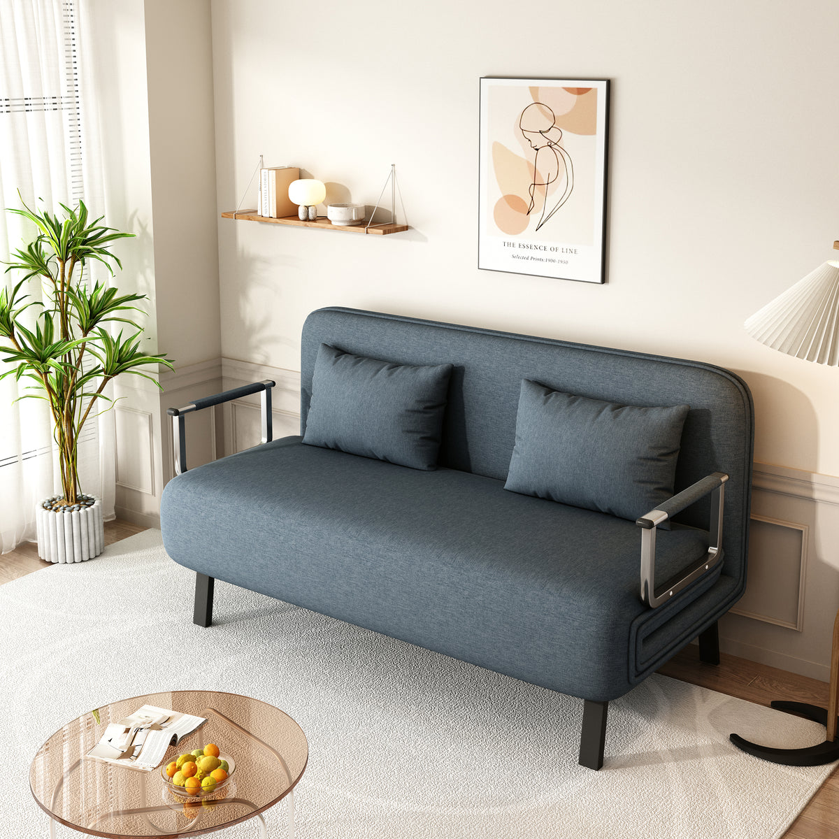 Poltrona Letto Convertibile Tri-Fold 140cm con Schienale Regolabile - Blu e Grigio