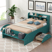 Letto Full Size in Legno con 2 Cassetti, Testiera e Pediera Contenitore - Verde Scuro