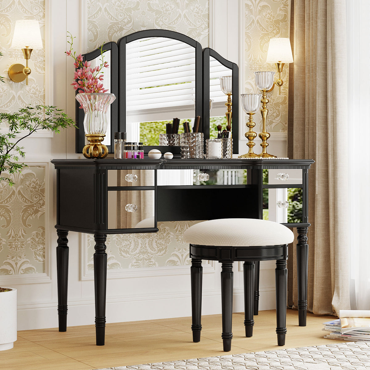 Set Toeletta Nera 109cm con Sgabello
