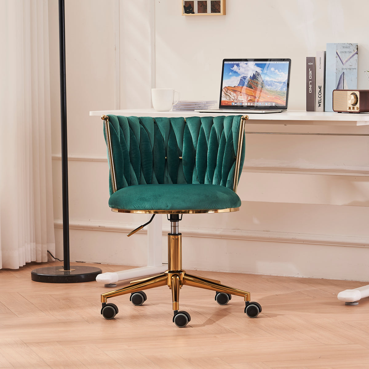 Sedia Ufficio Girevole Ergonomica in Velluto Verde Smeraldo