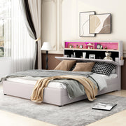 Letto Queen con LED e Ricarica USB Beige