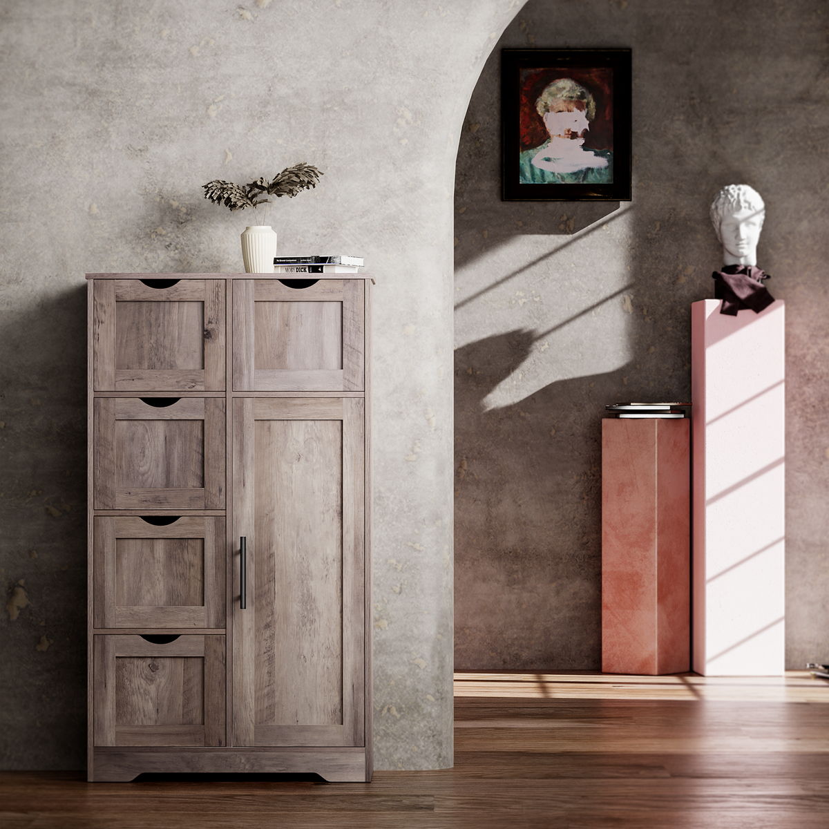 Mobile Bagno 5 Cassetti 1 Anta Grigio