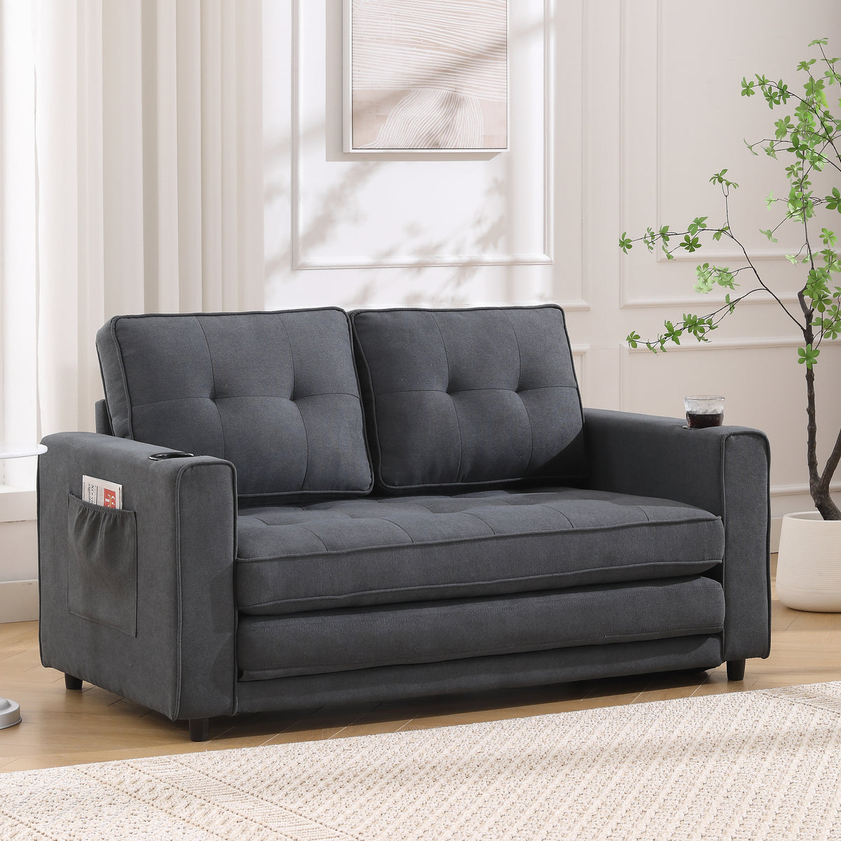 Divano Letto Futon 3 in 1 Grigio Scuro