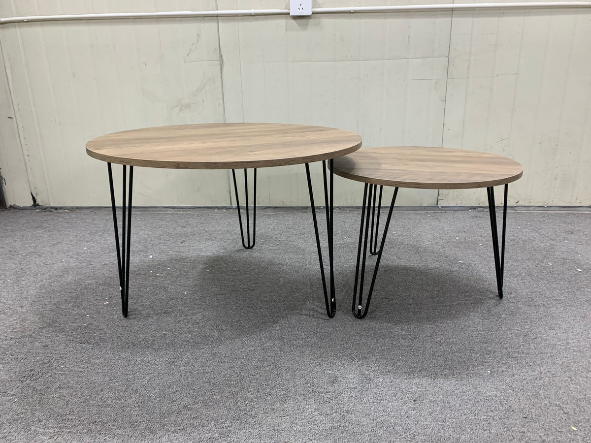 Set 2 Tavolini Rotondi Impilabili Marrone
