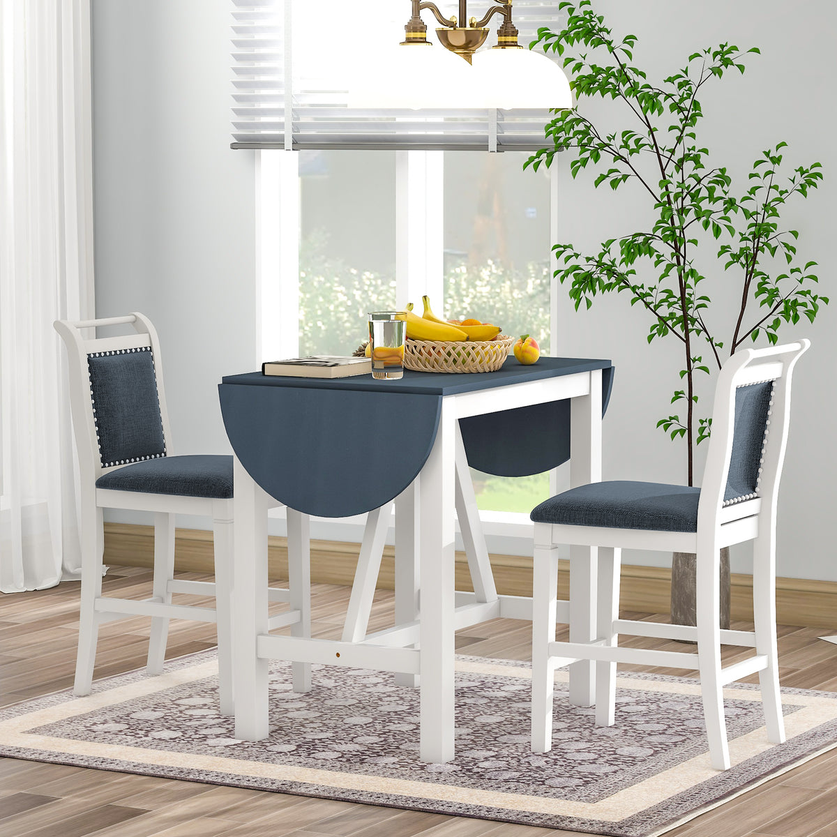 Set Tavolo Pranzo 3 Pezzi Ribaltabile Bianco Grigio