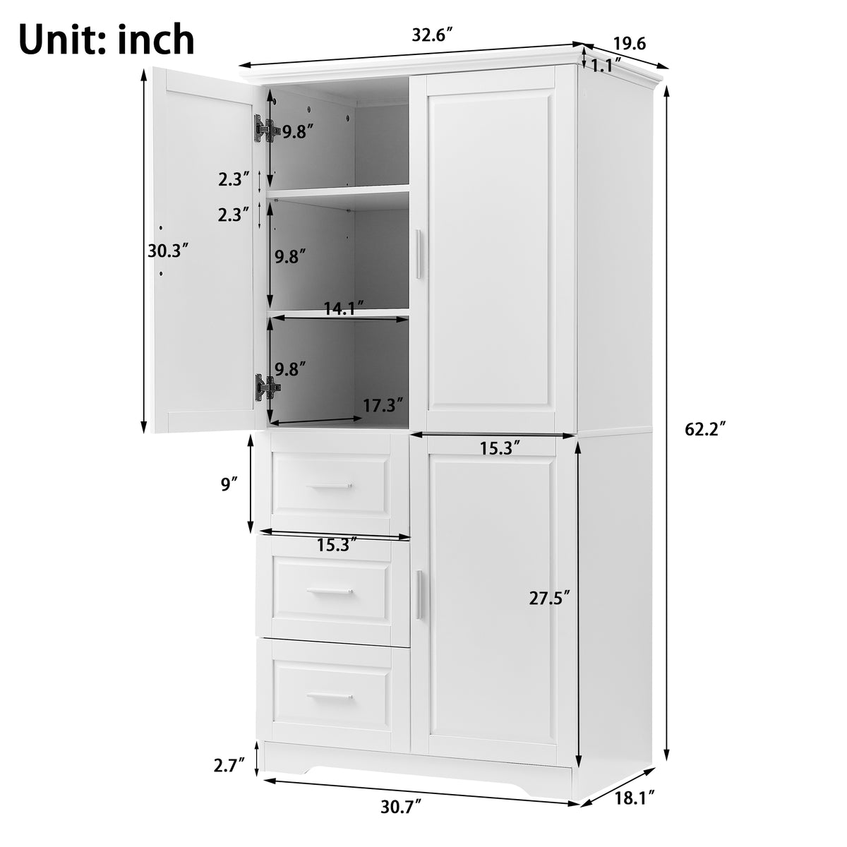 Mobile Bagno Alto Porte Cassetti Bianco
