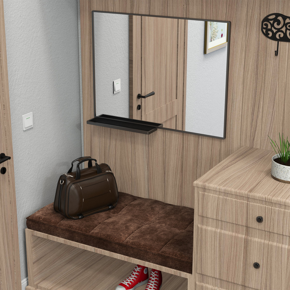 Specchio Bagno 102x76cm con Mensola Nero