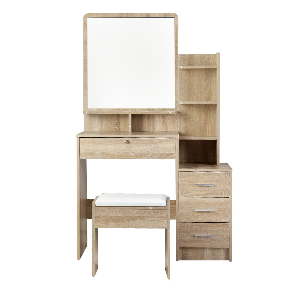 NNEDSZ Artiss Dressing Table Stool Set 4 Drawers Oak-2