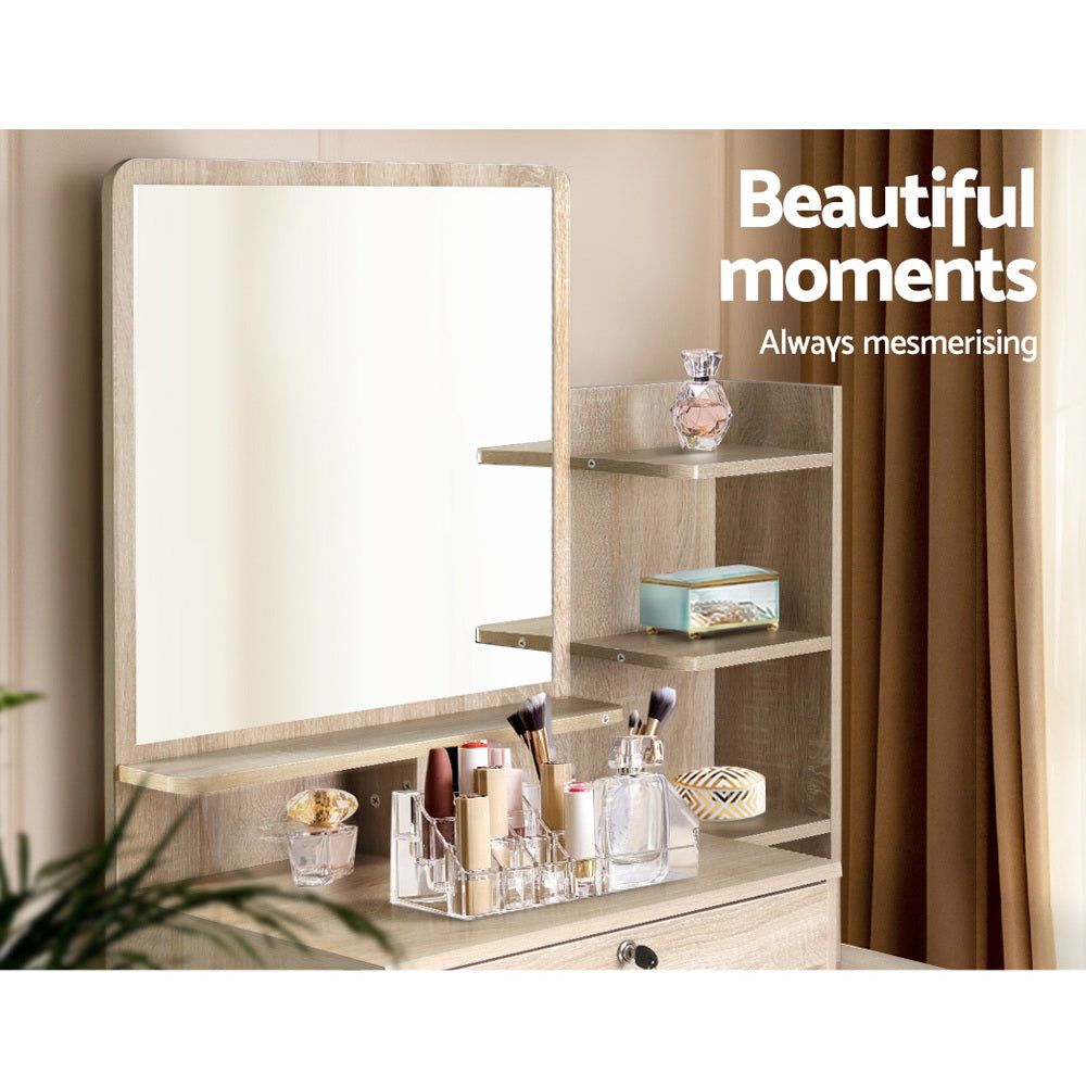 NNEDSZ Artiss Dressing Table Stool Set 4 Drawers Oak-3