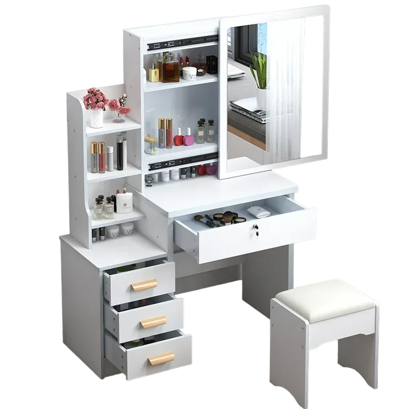 Elegance in Simplicity: White Dressing Table Set with Sliding Mirror & Ample Storage-0