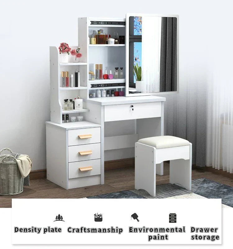Elegance in Simplicity: White Dressing Table Set with Sliding Mirror & Ample Storage-2
