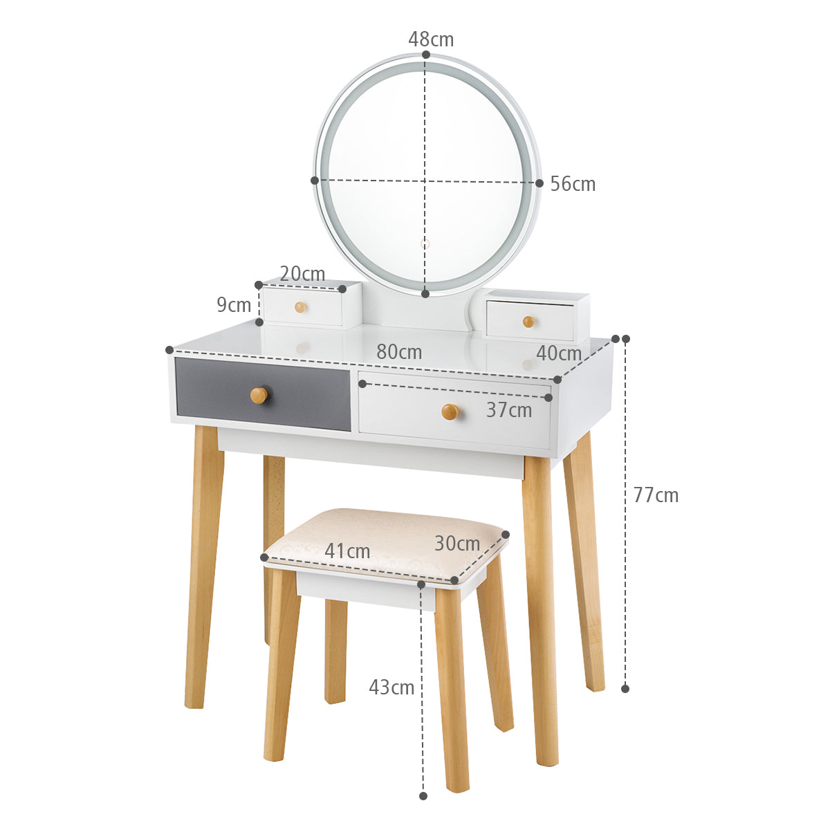 NNECW Dressing Table with Lights & Stool for Makeup-3